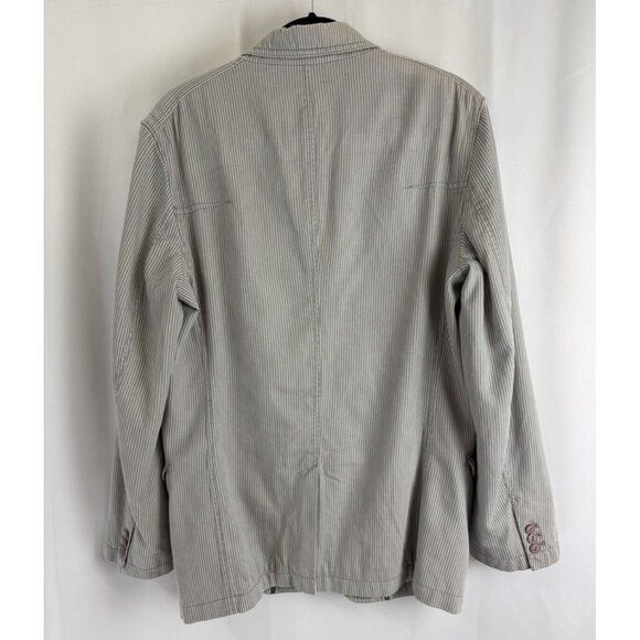 DKNY Mens Sport Coat M Gray White Striped Casual Cotton Unstructured Blazer - Picture 3 of 13